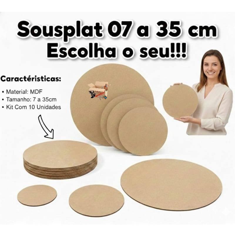 Kit 10 Sousplat 7 a 35cm Supla Soupla Suplat Mesa Posta Jogo Americano Artesanato Mdf cru Decorativo
