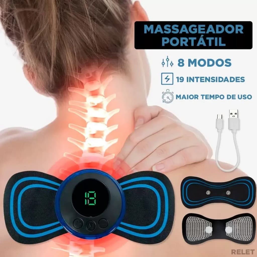 KIT 2 Mini Massageador EMS Estimulador Elétrico de Pescoço Portátil Alívio Da Dor Muscular Cervical