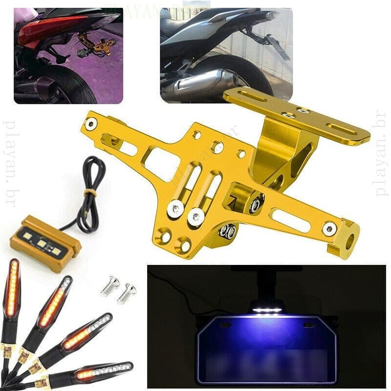 Suporte de placa de licença ajustável para eliminador de pára-choque de motocicleta universal LED com 2 pares de luzes