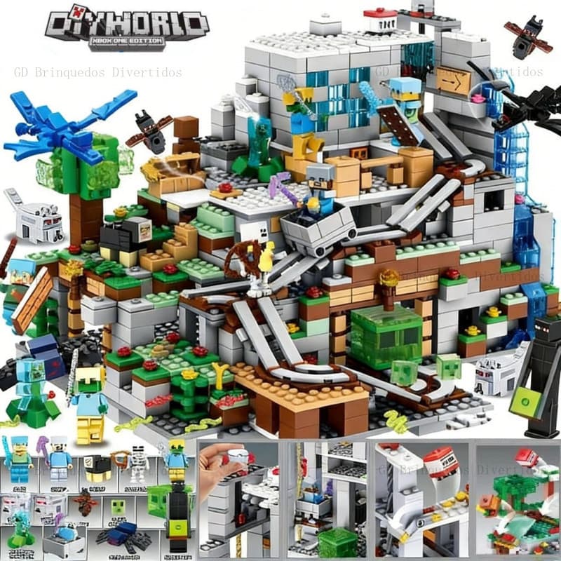 1000 Peças Blocos de Montar Meu Mundo Selva com Cachoeira,Casa na Árvore e Gato Leopardo Presente Criativo para Crianças