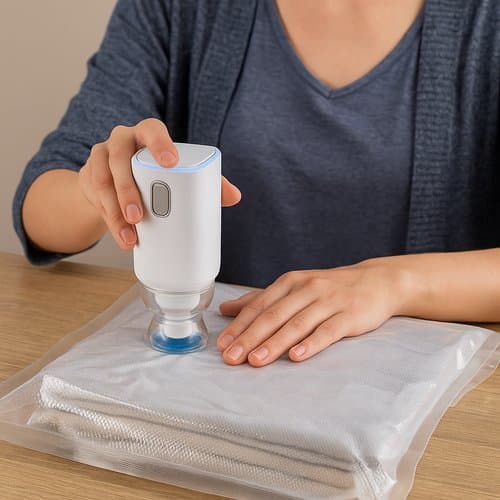 Bomba Vácuo Recarregável Portátil Sortida com Sistema de Vedação e Remoção Ar Acompanha 05 Sacos