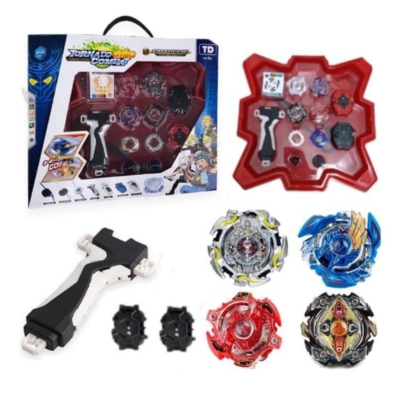 Kit Beyblade 4 In 2 + 2 Lançadores + Arena Grande Pião Brinquedo Divertido XZ-1118