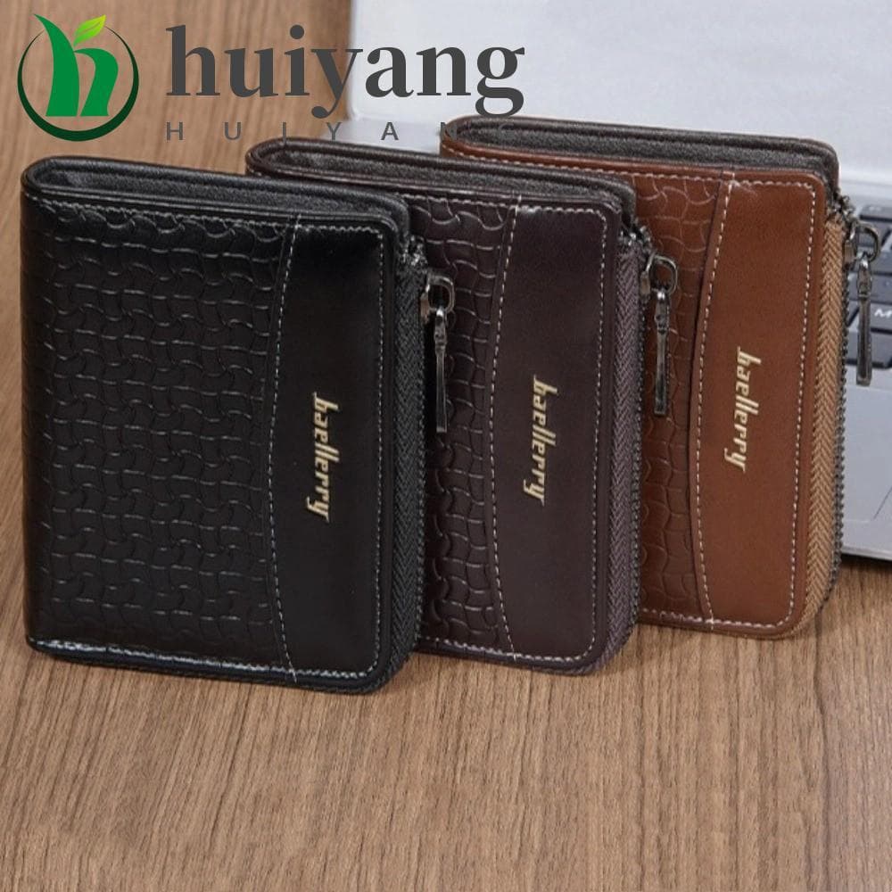 Bolsa De Dinheiro Antifurto HUIYANG , Carteira Curta Masculina De Couro Estilo Recreativo Urbano , Bolso Com Letras Em I