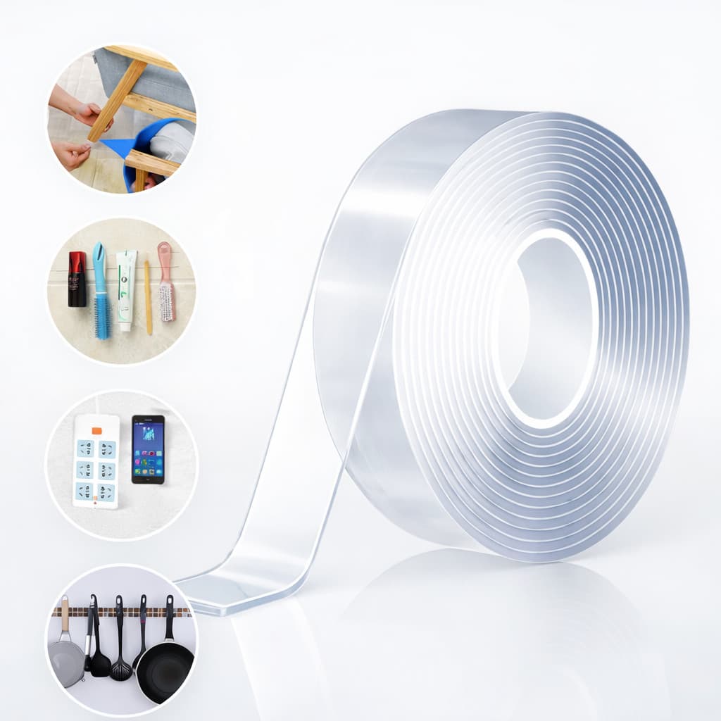 Fita Dupla Face Extra Forte 3M 5M Nano Gel Silicone Adesivo Reutilizável Transparente Impermeável