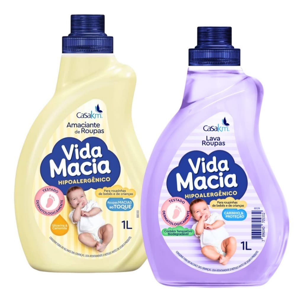 Casa Km Vida Macia para roupinhas de Bebê Lava Roupas 1L ou 1 Amaciante Glicerina Camomila 1L