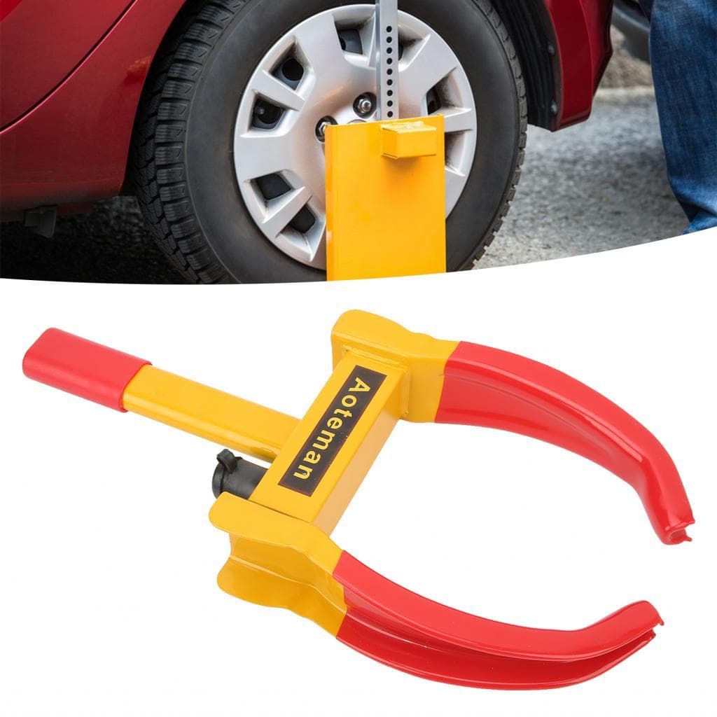 Braçadeira de roda de bloqueio de veículo, anti-roubo, tamanho ajustável, resistente, amarelo e vermelho, ampla