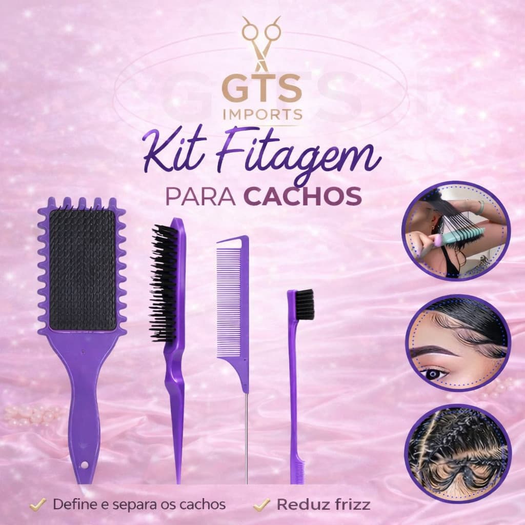 kit fitagem Kit Finalização e Penteados 04 Peças de Pente e Escova Onda