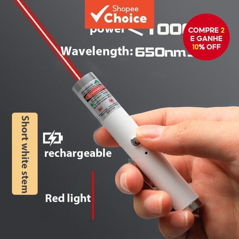 Caneta laser vermelha de alta potência com bateria embutida, mira laser vermelha de 10000m, caneta laser de foco
