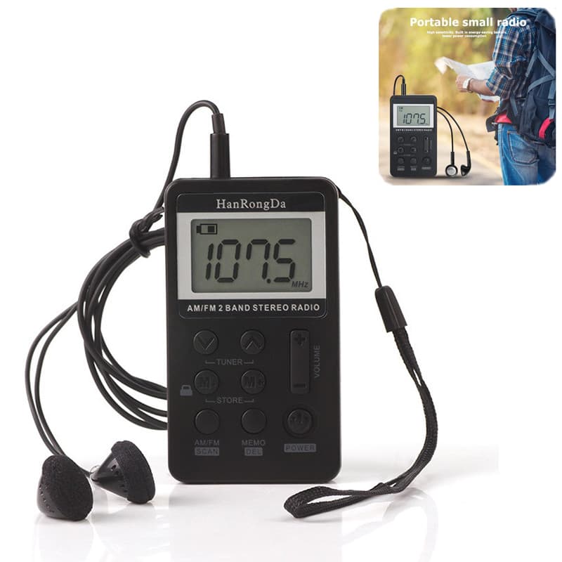 Mini Rádio Digital Hrd-103 Am Fm 2 Receptor De Bolso Portátil Rádio Com Tela Lcd