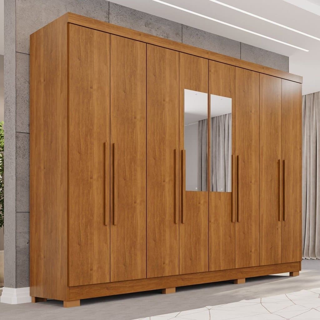 Guarda-Roupa Casal com Pés e Espelho 8 Portas 4 Gavetas França Espresso Móveis Cinamomo