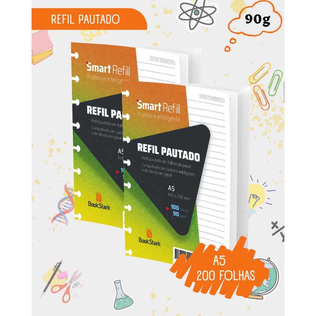 Kit 2 Refil Pautado para Caderno Inteligente 8 Discos (A5) 140X200mm- 200 Folhas