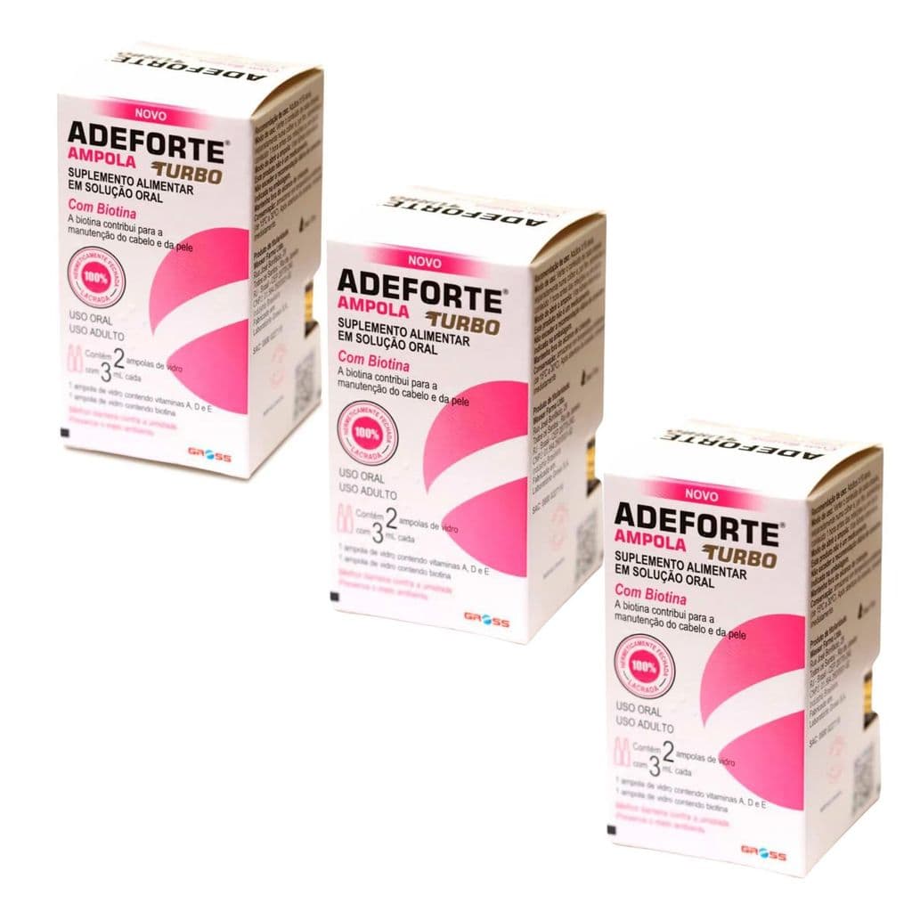 Kit 3 unidades do Suplemento Vitamínico Adeforte Turbo + Biotina 3ml | Vitaminas A, D, E e Biotina