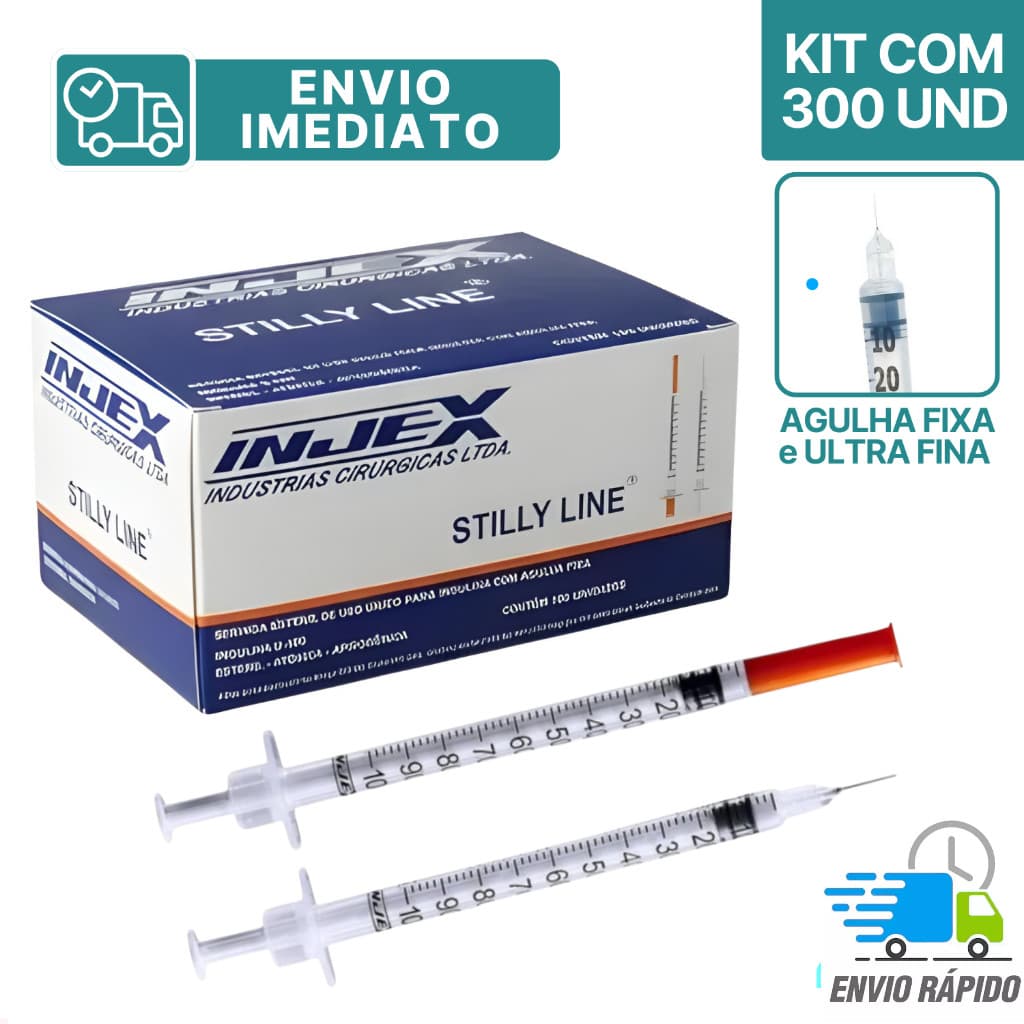 Kit 300 - Seringa de Insulina 1ml 100UI com Agulha Fixa 8 x 0,30 - UltraFina
