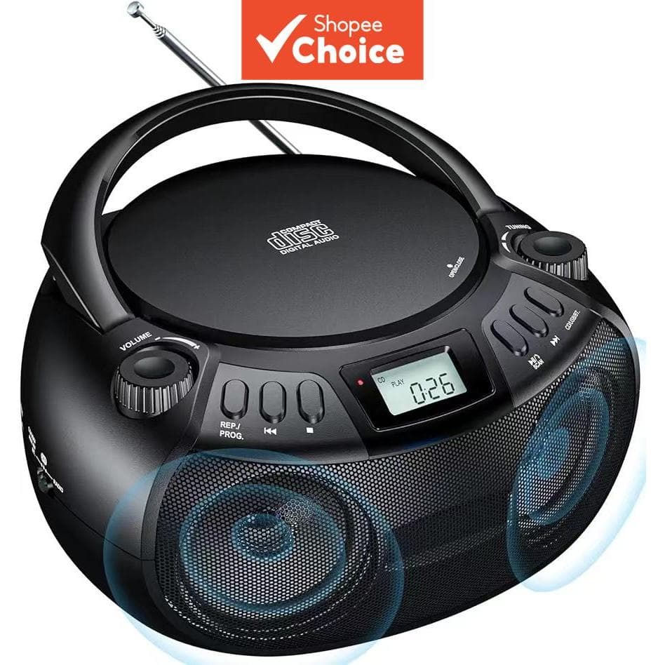  Reprodutor de CD portátil multifuncional com alto-falante Bluetooth, reprodução USB e rádio AM/FM