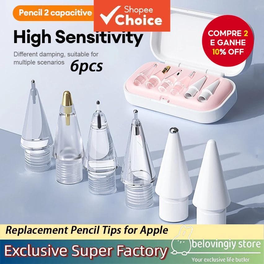  Adequado para pontas Applepencil, conjunto de seis combinações para modelos Pro/1/2/3, tubos substituíveis resistentes