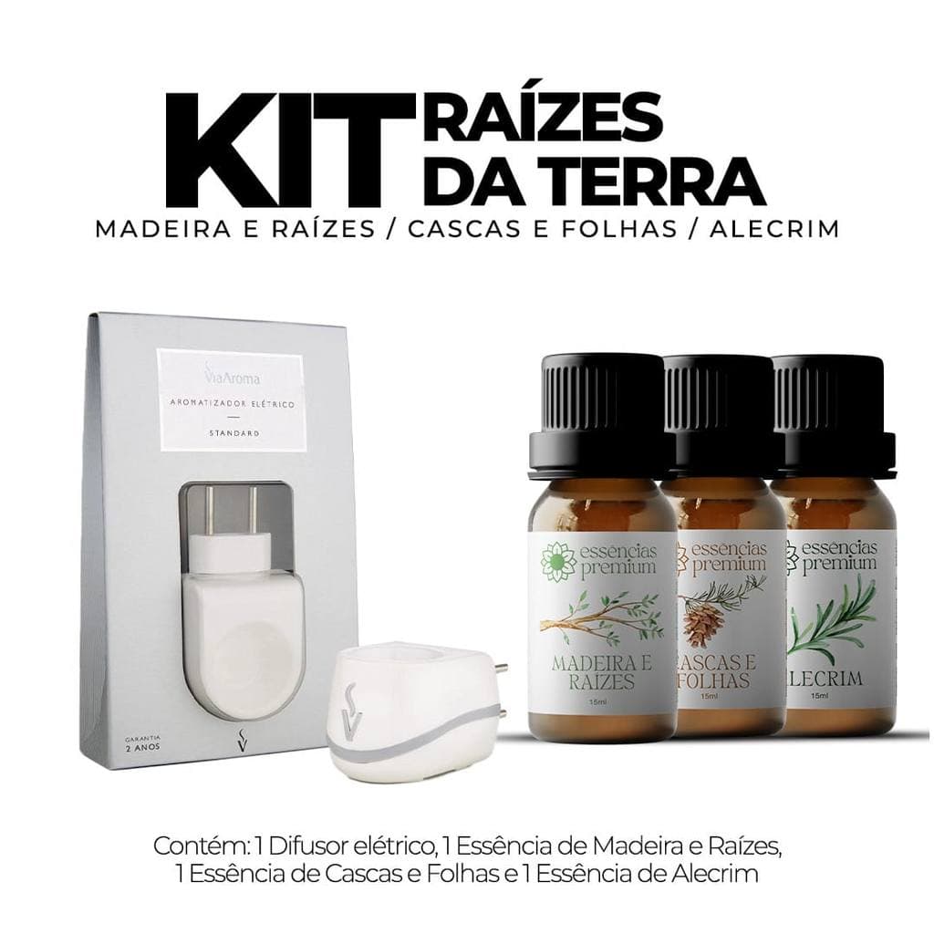 Kit 1 Difusor Aromatizador Elétrico Standard Bivolt Via Aroma + 3 Essências Premium 10 ml
