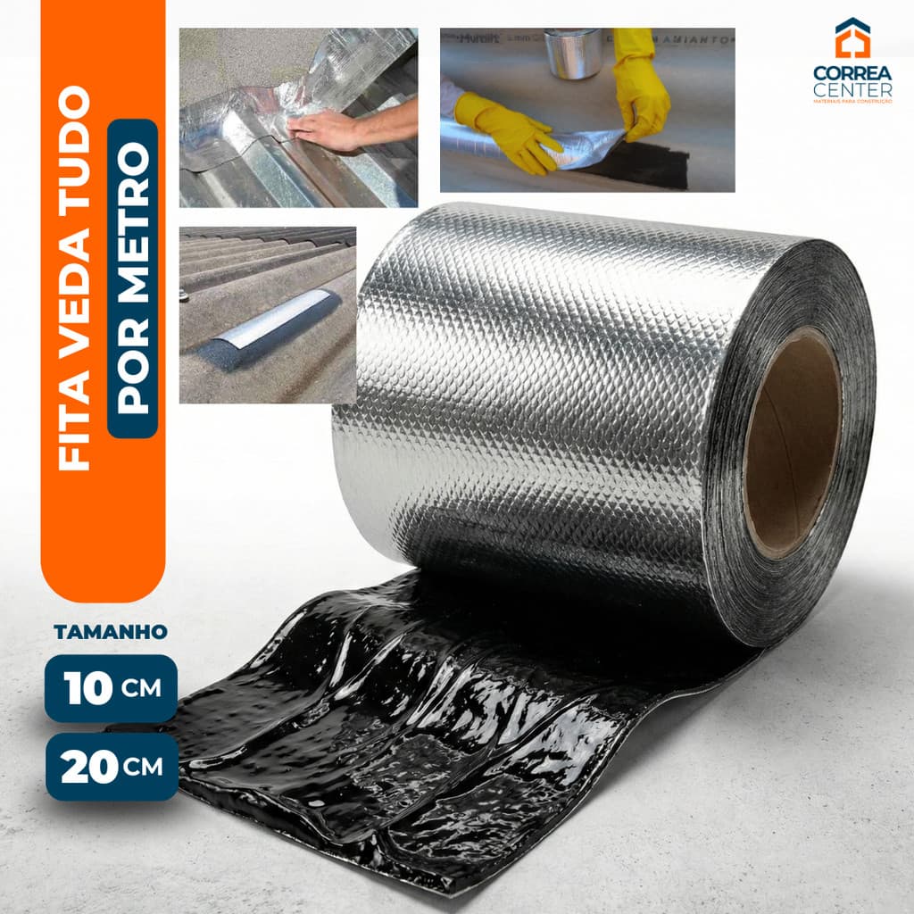 Fita Manta Asfaltica Adesiva Impermeavel Veda Tudo Goteira Telhado Calha Rufo Vazamento Infiltracao 10cm 20cm