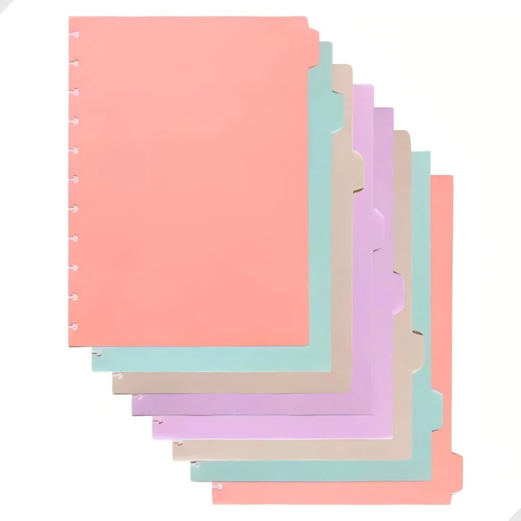 Kit 8 Divisórias A4 Caderno Inteligente de Disco 11 Furos Coloridos Organização Planner Fichário de Plástico