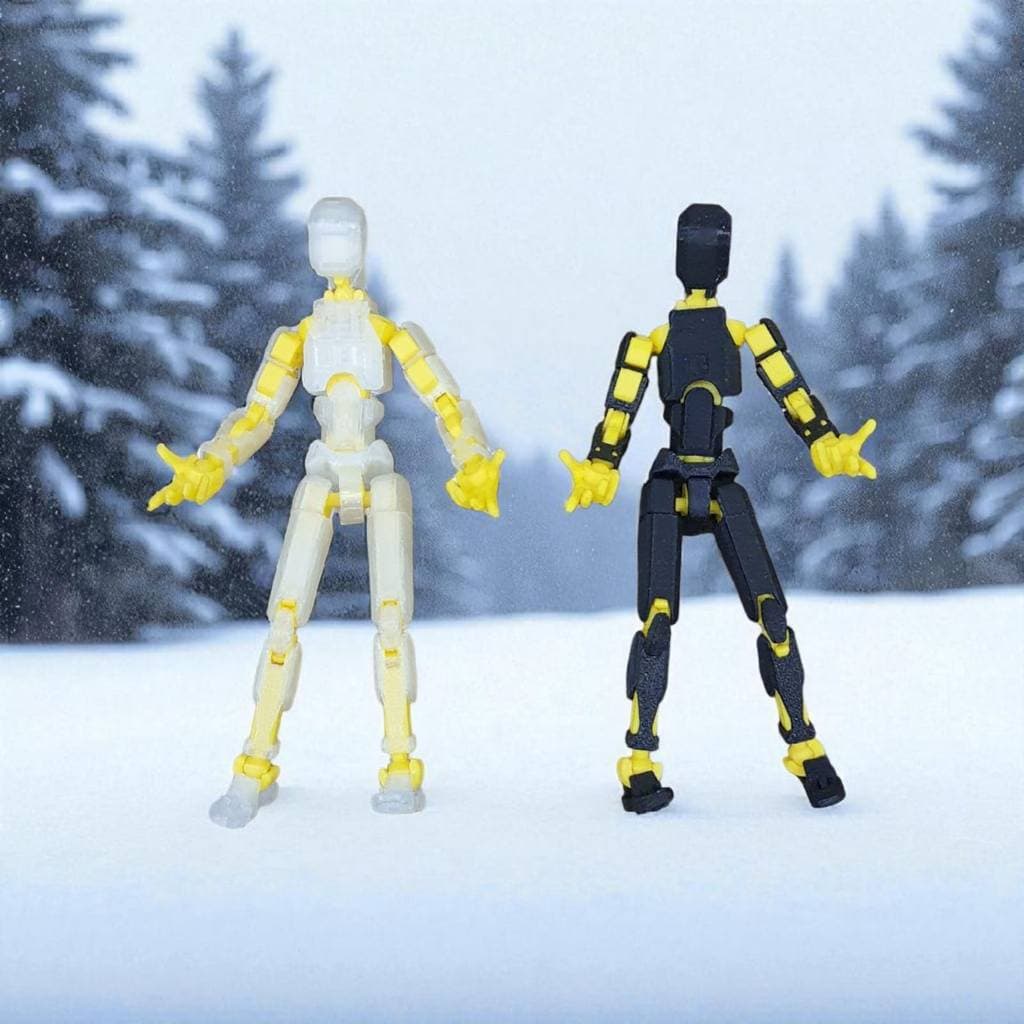 Kit 02 Bonecos 100% Articulado Dummy 13 Brinquedo 14cm DESMONTADO Transp/Amarelo + Preto/Amarelo