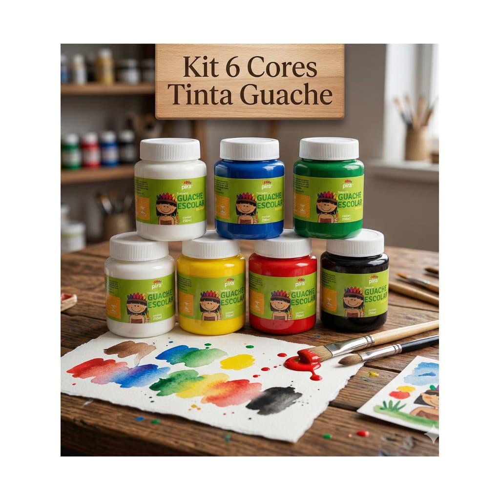 Kit com 6 Tintas Guache Cores Variadas 250ml / Piratininga
