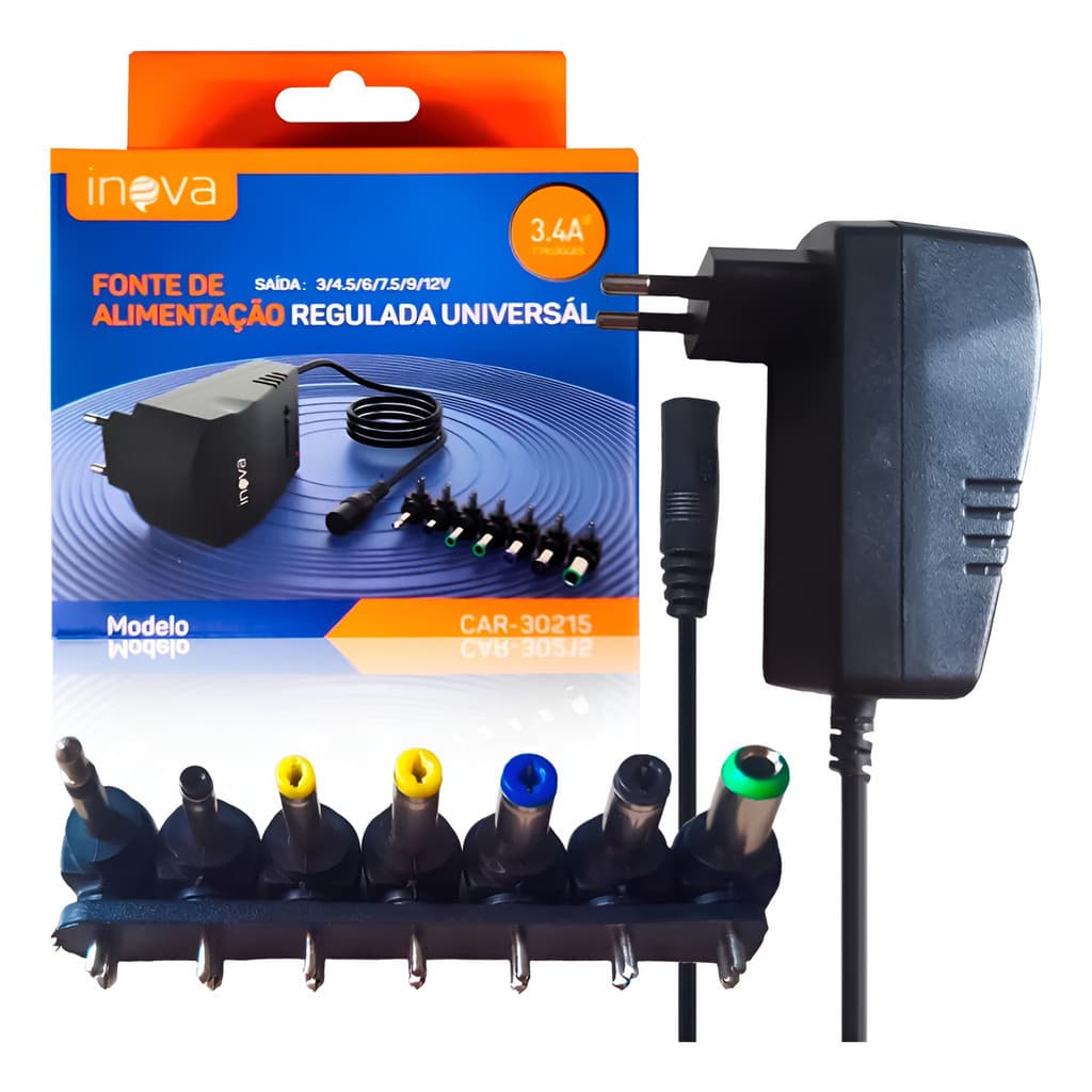 Fonte Carregador Universal 3v 4.5v 6v 7.5v 9v 12v Bivolt MD-30215