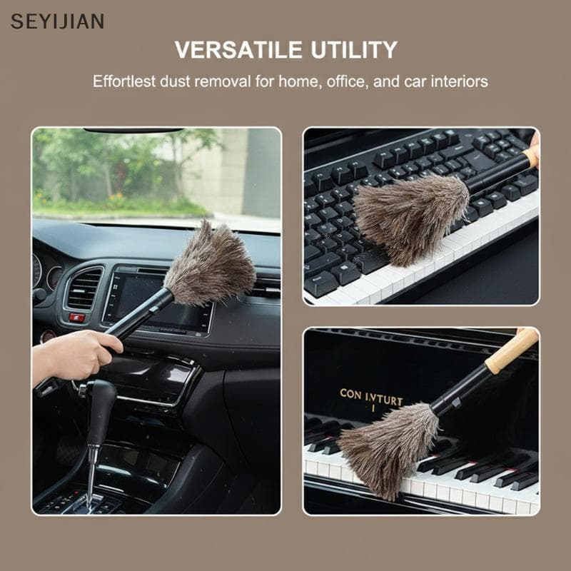 [EYS] Espanador De Penas Com Cabo De Madeira Antiestático Para Remoção De Poeira Avestruz Escova De Pele Ferramentas De 