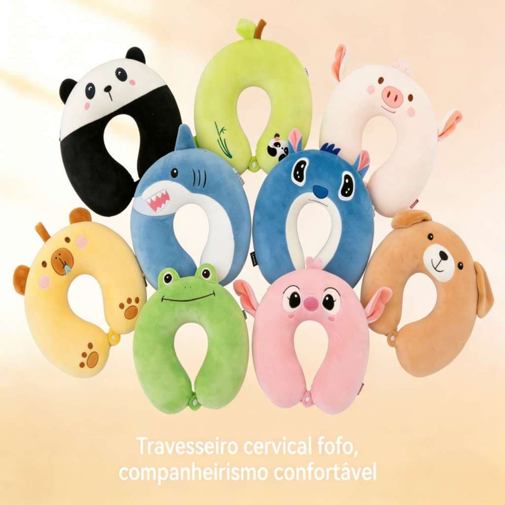 Travesseiro de Pescoço de Pelúcia com Design de Animais
