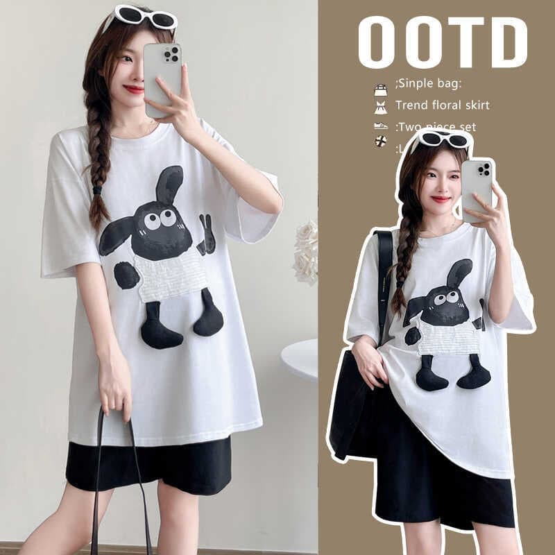 Mulheres grávidas verão 2024 novo estilo Design sentido tridimensional dos desenhos animados camiseta de manga curta Sup