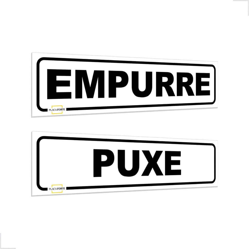 Placa Sinalização Porta Empurre Puxe 16x4cm Branco
