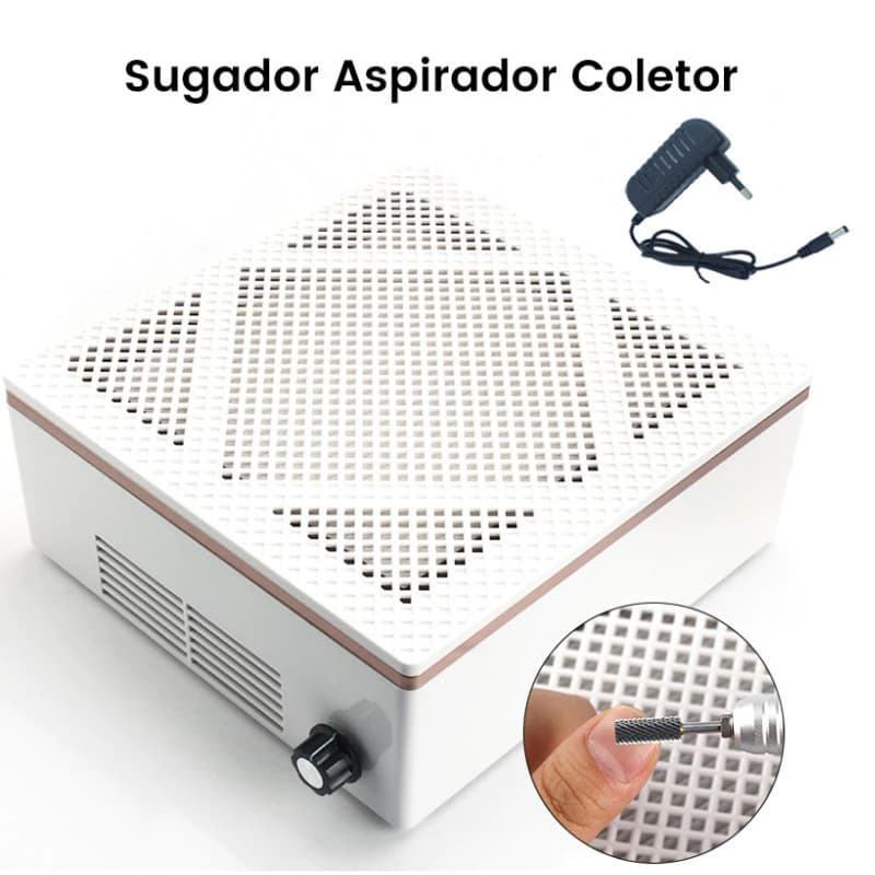 Aspirador Coletor Pó Grelha Branca Manicure Unha Gel Acrigel Arte Sedução Coletora Bivolt Branca