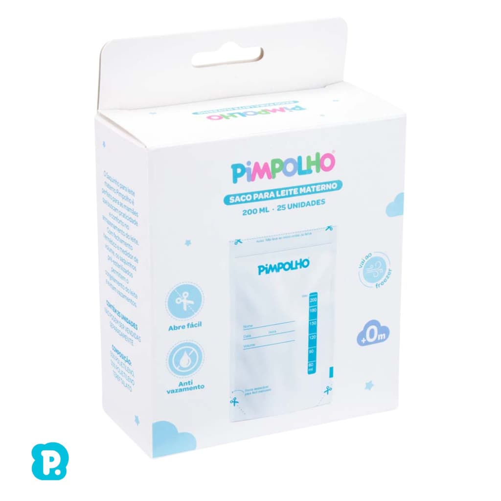 SACOS DE ARMAZENAMENTO PARA LEITE MATERNO 200ML TRANSPARENTE PIMPOLHO