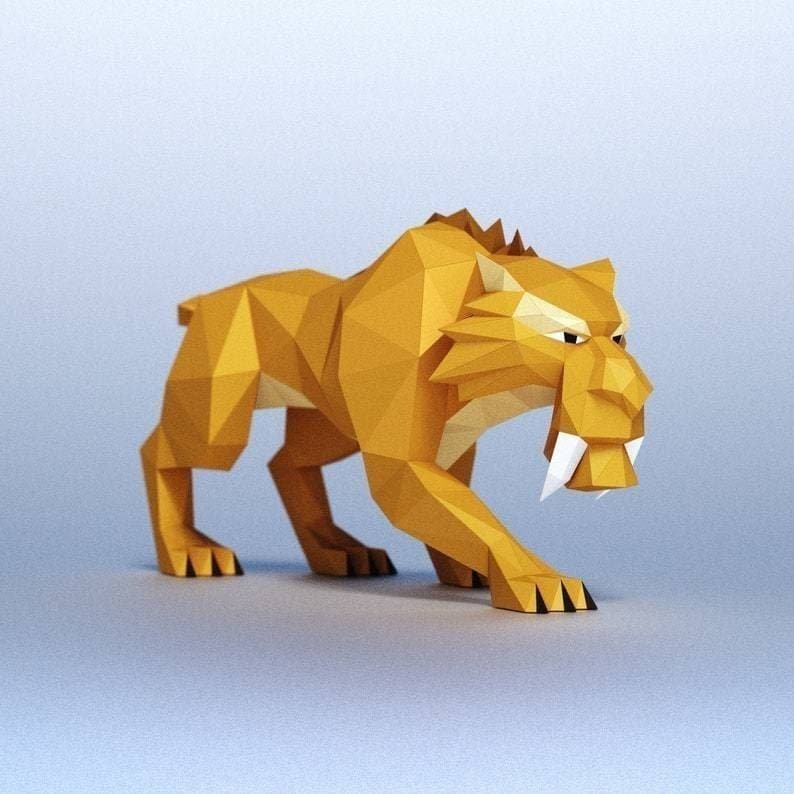 MOMO molde de papel tridimensional sabre-dente tigre Diego 3D tridimensional animal molde de papel idade do gelo criativ