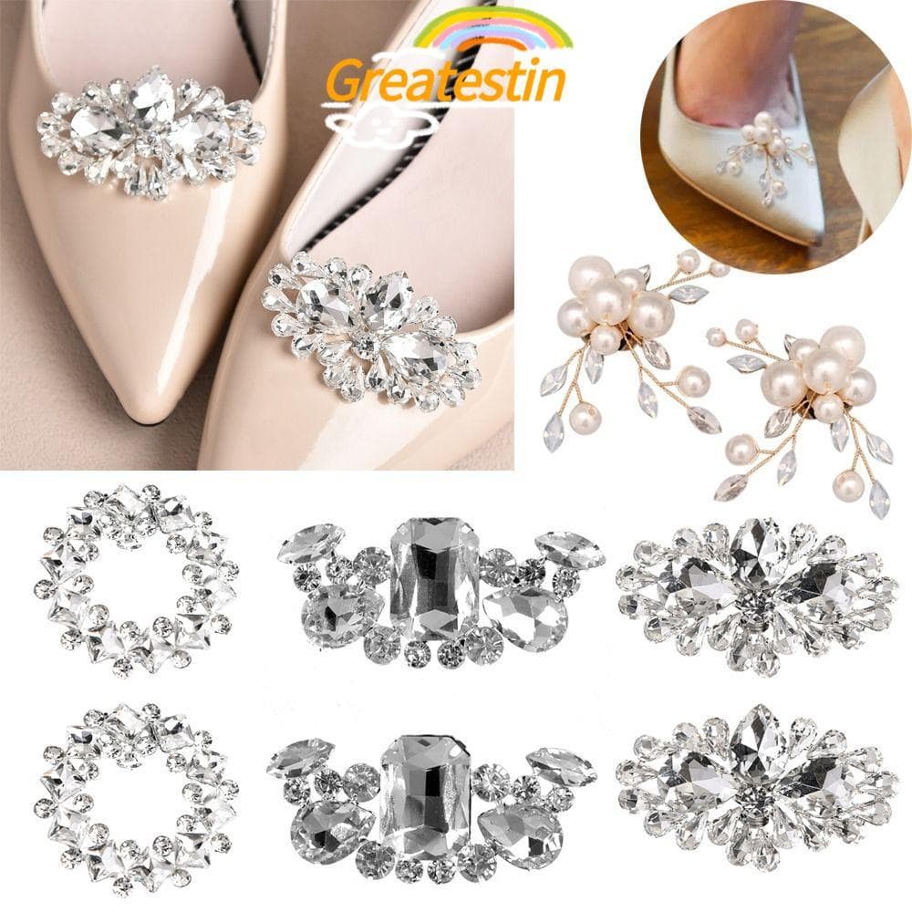 GREATESTIN 2 Peças De Clipe De Sapato De Strass Feminino Broche Fivela De Charme De Casamento