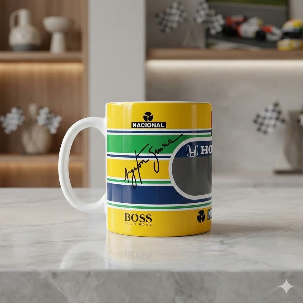 Caneca Ayrton Senna Retrô Fórmula 1 Presente Criativo Xícara 325ml Top Porcelana Amigo Amiga