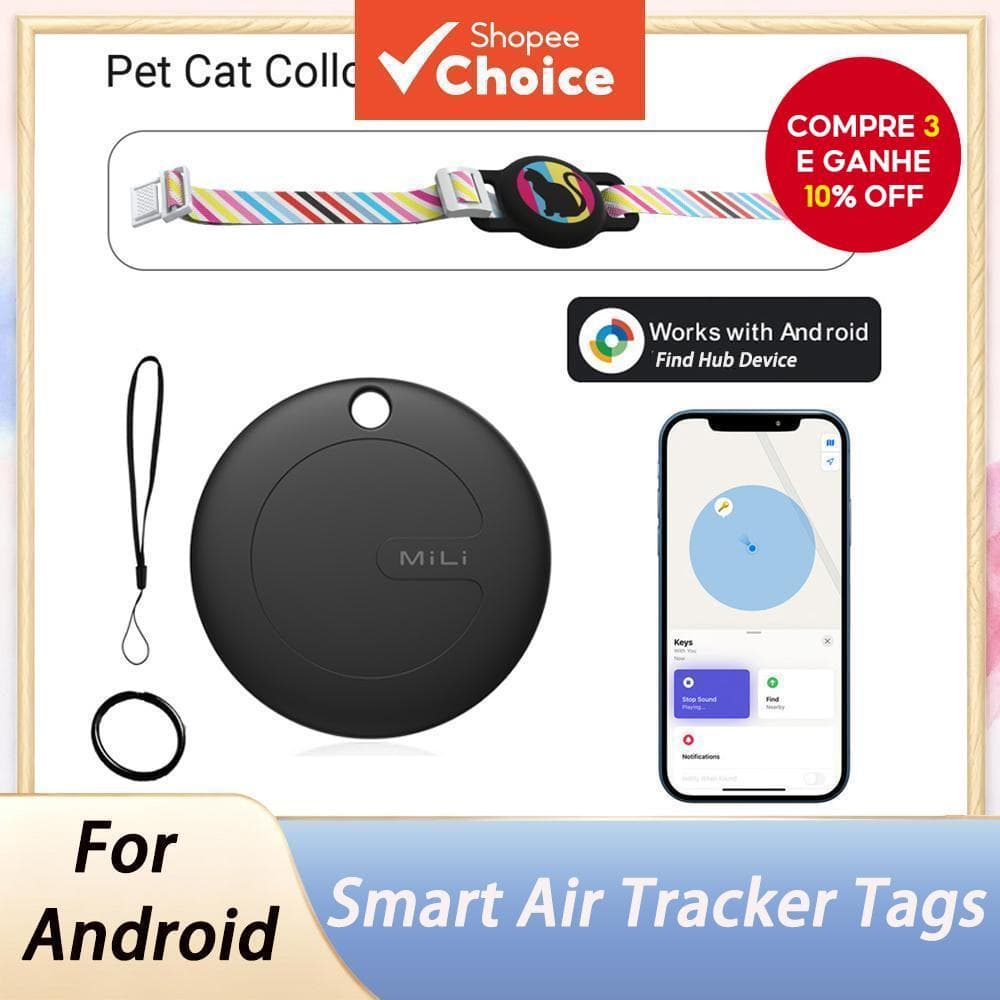  MiLi Tag Smart Tracker para Gatos, Cães e Animais de Estimação, Localizador à Prova d'Água, GPS para Coleira,