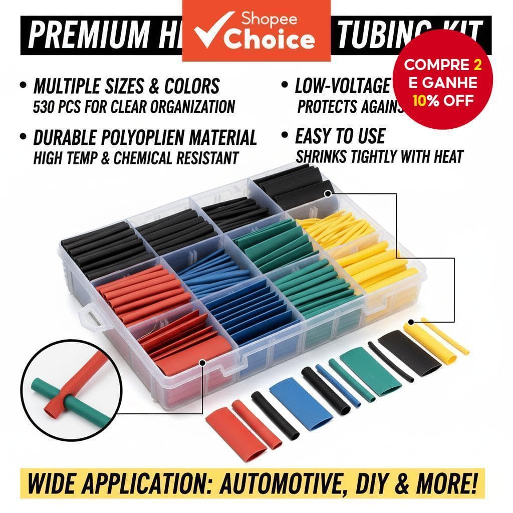 530 Pçs Tubo Termo Retrátil 2 : 1 De Poliolefina Manga Envoltório Fio Conjunto Multi-Cor Kit Elétrico