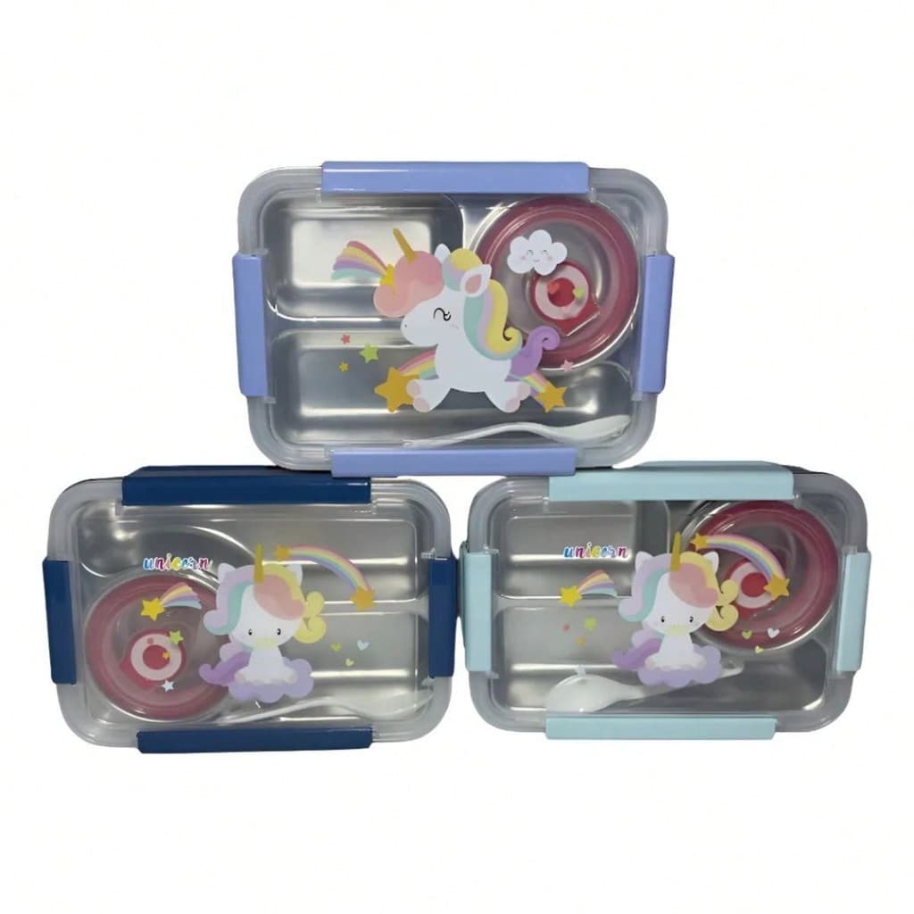 Lancheira Aço Inox Unicórnio 2 Divisórias Hermética Marmita
