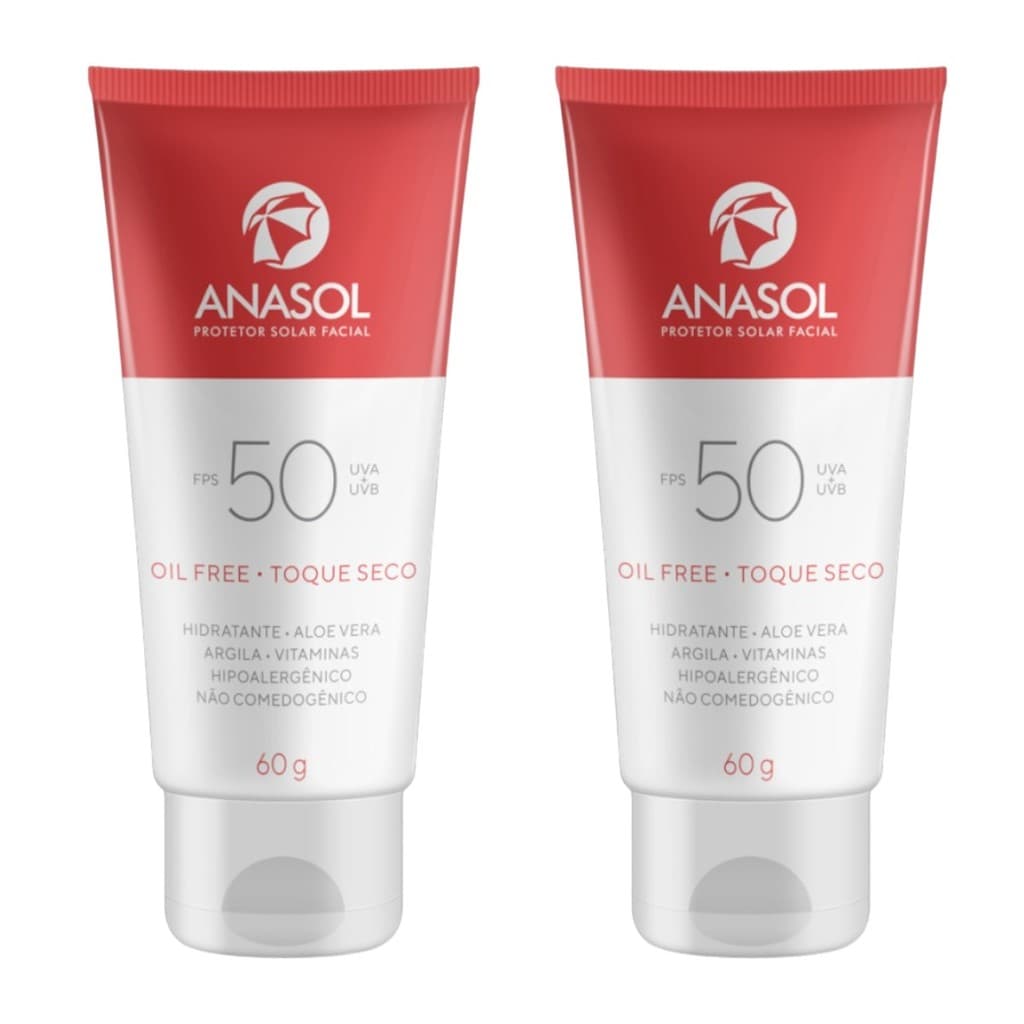 Kit 2 Protetor Solar Facial Fps 50 Toque Seco 60g - Anasol