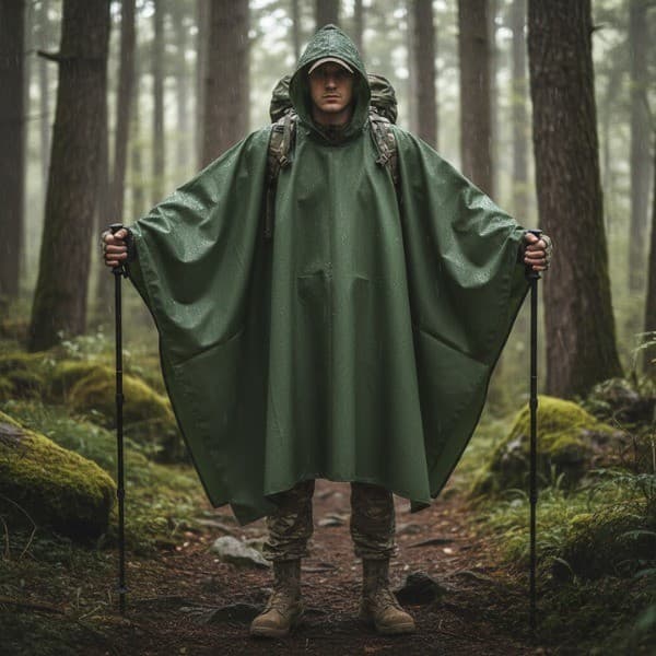 Poncho Impermeável Tático com Capuz – Capa de Chuva para Trilha
