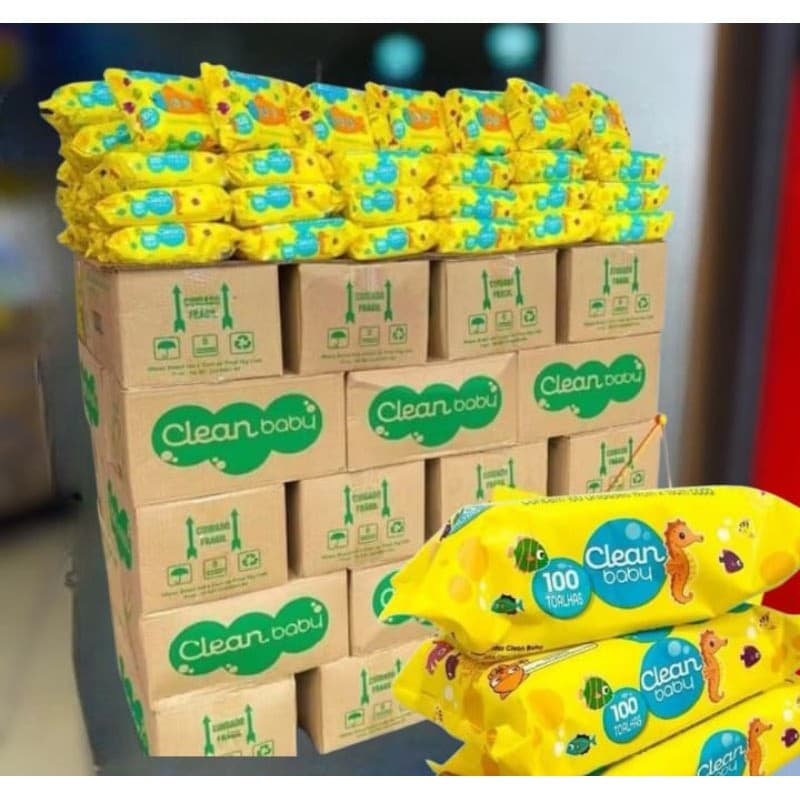kit 12 pacotes 1200 toalhas umedecidas Clean Baby