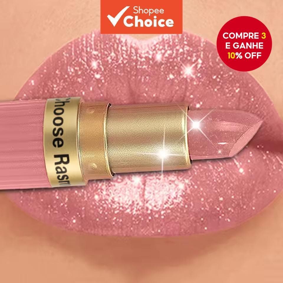  Batom de Veludo Rosa Pérola Glitter Metálico à Prova d'Água Brilho Diamante de Longa Duração