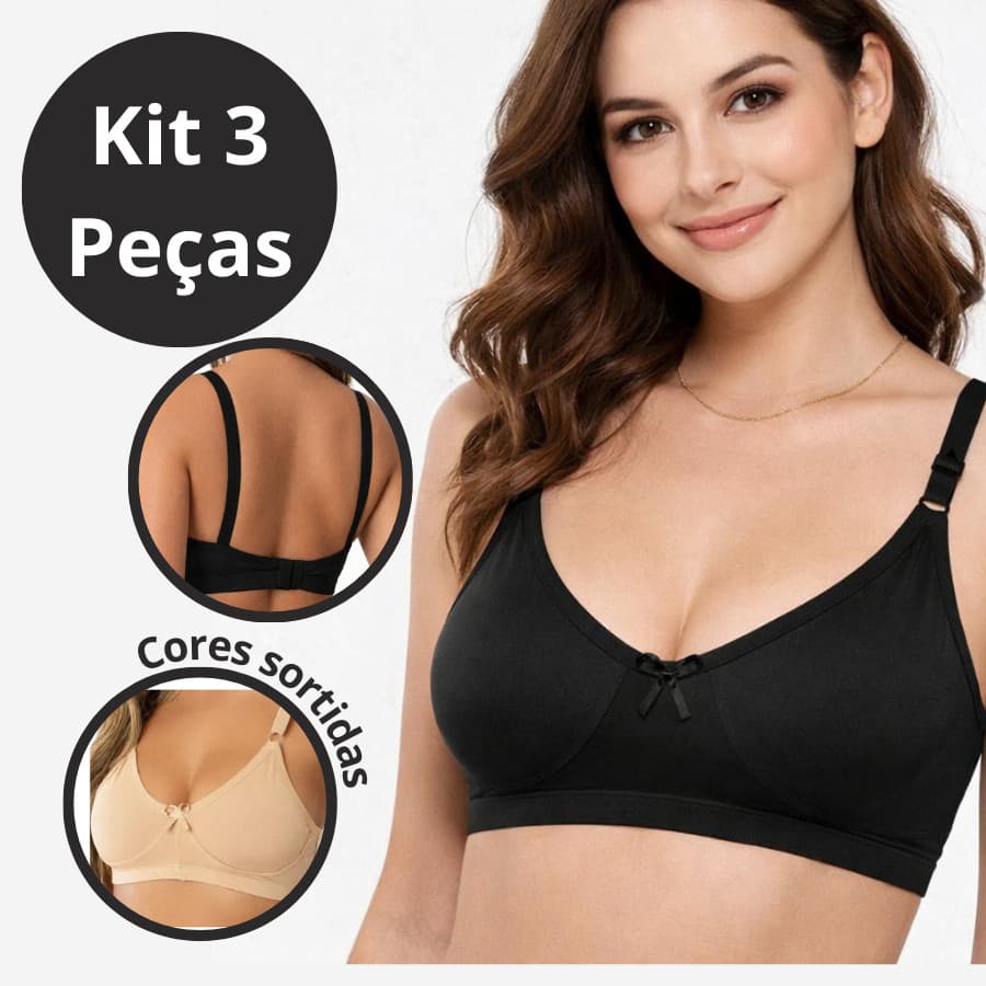 Kit 3 Sutiã Reforçado Sem Bojo Alta Sustentação Feminino Confortável