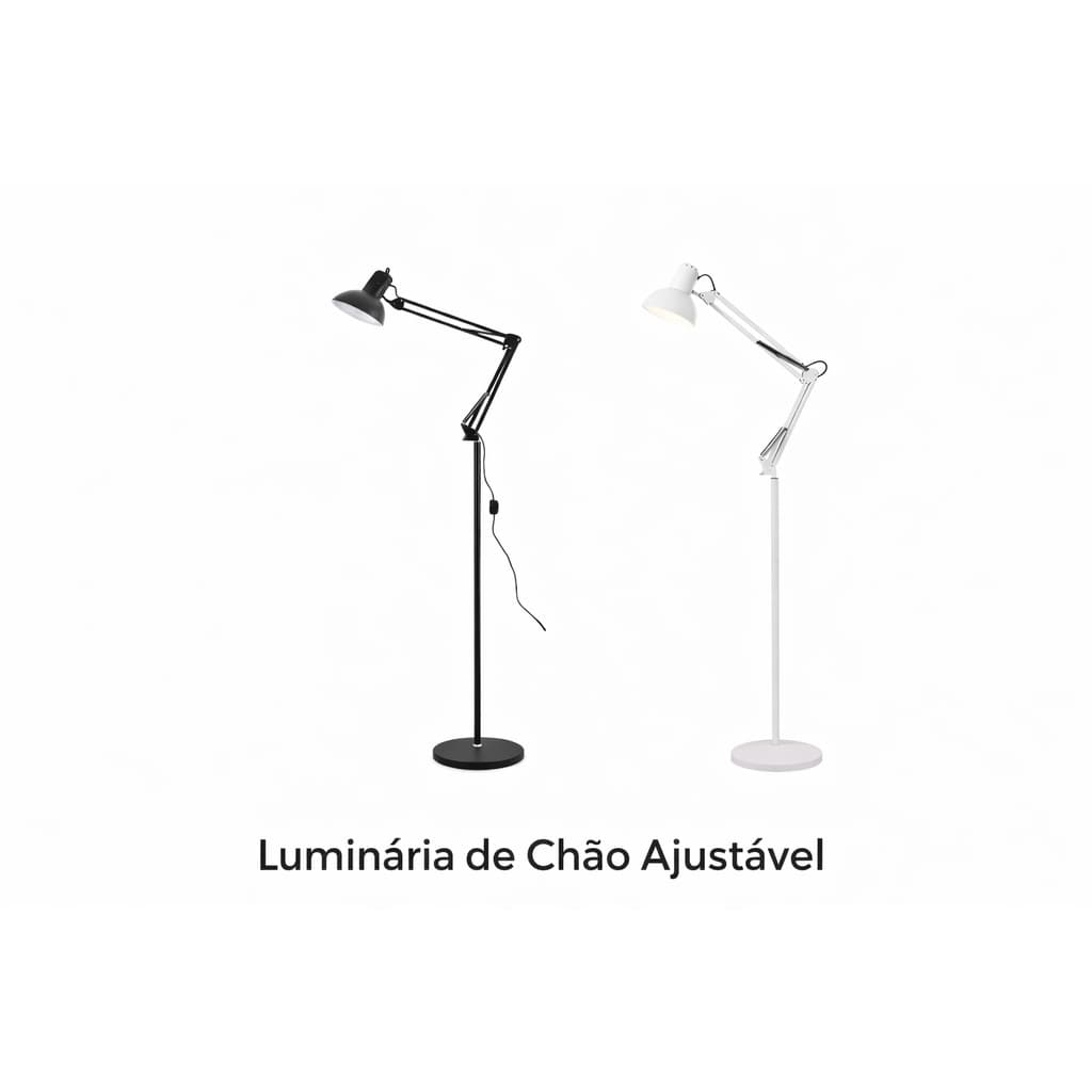 Luminária de Chão Articulada 1,8m em Metal, Cúpula Branca, Design Moderno Ideal para Leitura, Escritório e Decoração