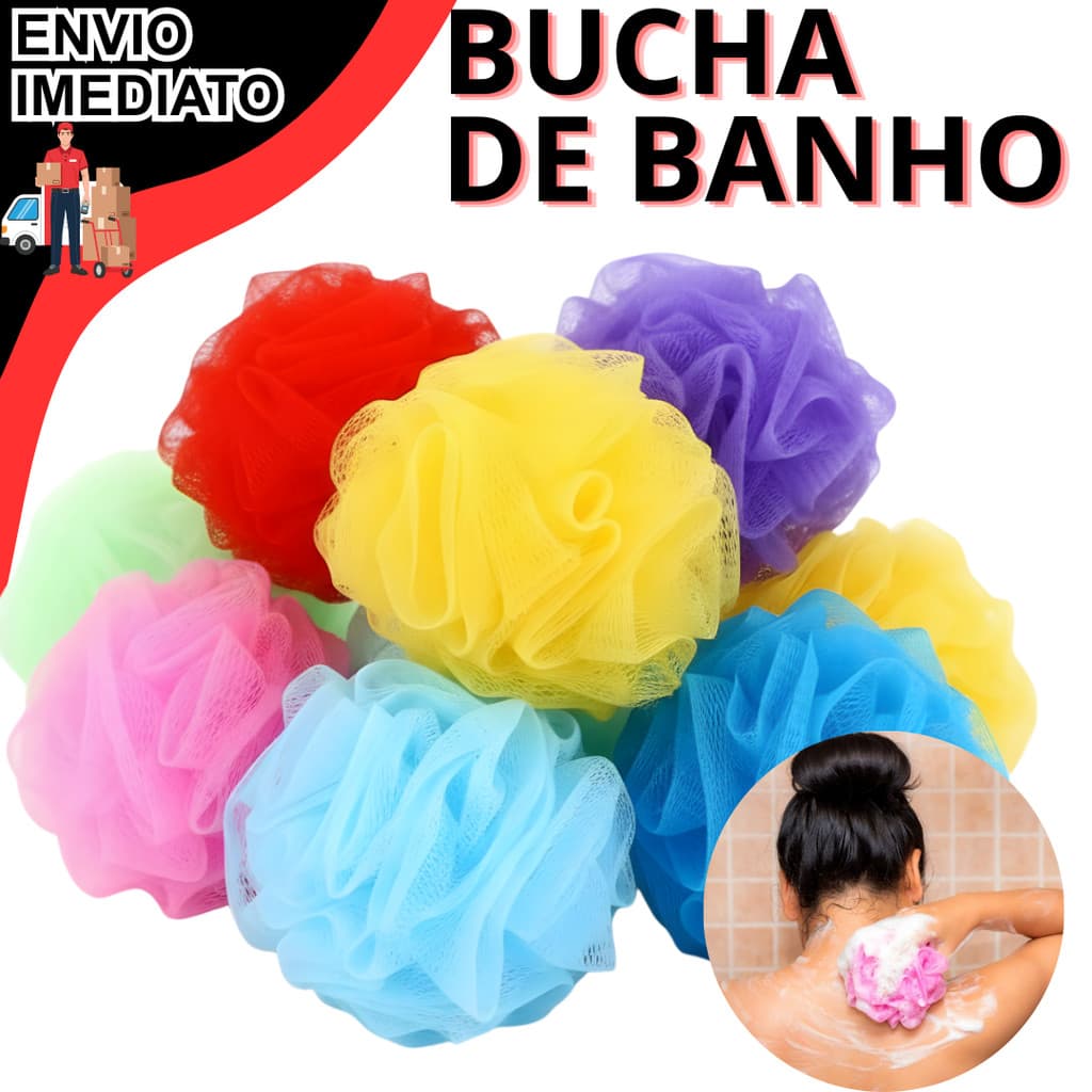 Kit 5 ou 10 Bucha Esponja Nylon Para Banho Macia Esfoliante Espumanete Com Cordinha