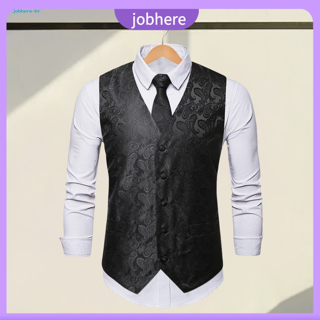 Business Wear Men Suit Vest Set Men's with Tie and Handkerchief V-neck Sleeveless Single-breasted Jacket Sunflower Patte
