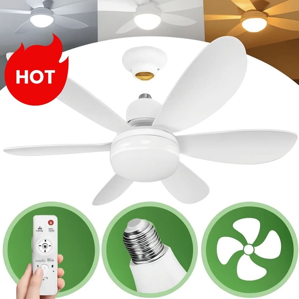 Luminária 80W 52CM 42CM 60W Ventilador De Teto 6 Hélices Luz Ajustável Controle Remoto Silencioso E Econômico