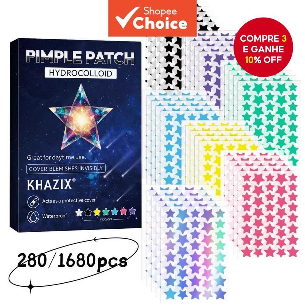  Grande Capacidade 280/1680 peças | Adesivo de Acne de Hidrocoloide em Formato de Estrela | Tamanho Autêntico |
