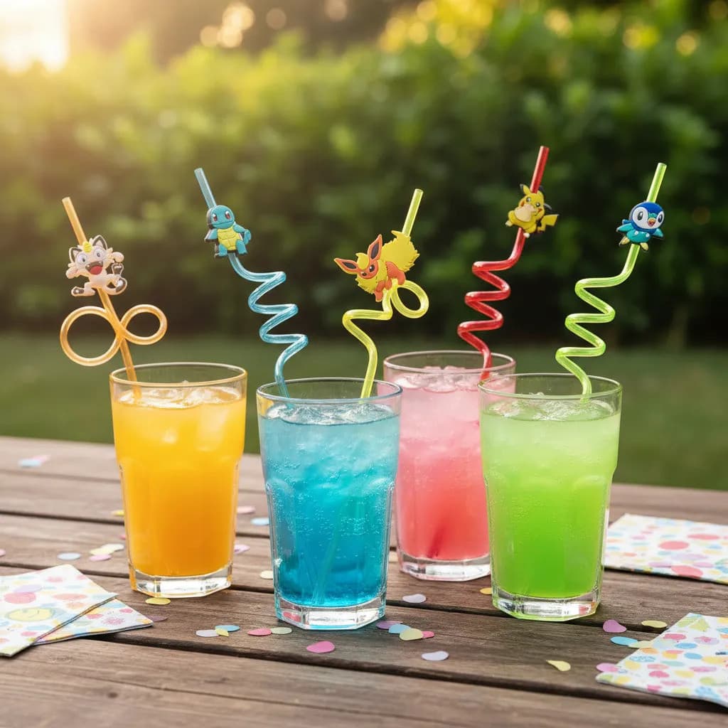 Canudo Pokemons 6 Peças Bebida Enfeitar Lembrança Festa Tema