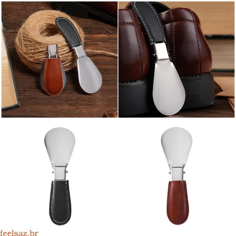 feelsaz Calçadeira Metal Dobrável Portátil Aderência Couro Sintético, Ferramenta Levantadora Sapato Para F