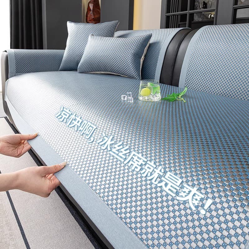 2026 novo estilo verão Rattan tapete sofá almofada 2026 frio sentido sofá tapete verão gelo seda Anti-deslizamento capa 
